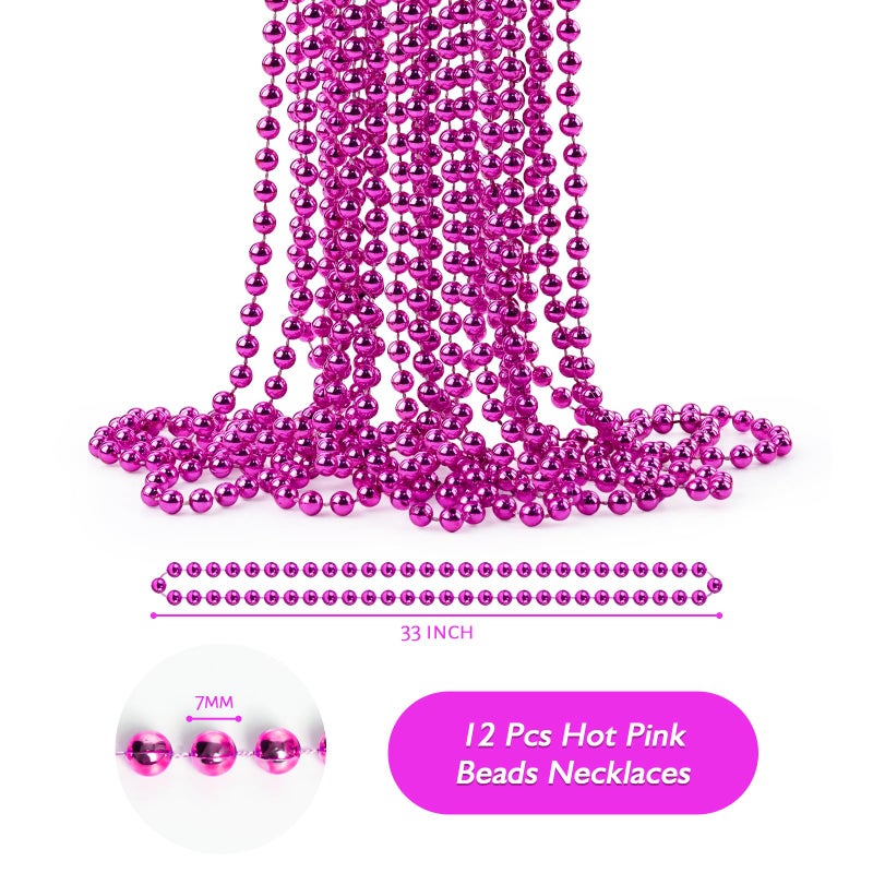 ZZYFGH 33'' 7mm St Patricks Day Beads Necklace  Metallic Hot Pink Bead Necklace Bulk  Mardi Gras Round Beaded Necklaces for Party Favors Costume Necklace (12 Pcs) - Image 2